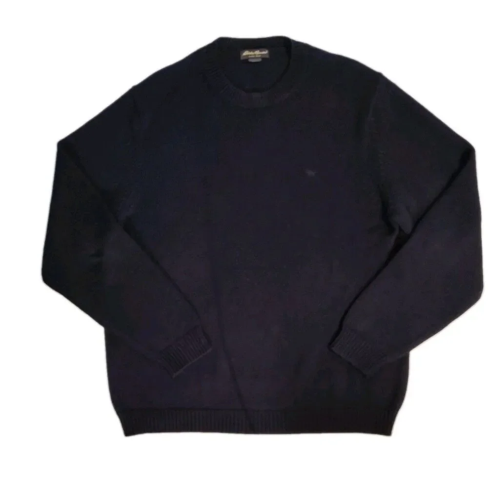 Eddie Bauer Mens XL Sweater Navy 100% Cotton Crew Neck Knit Pullover Preppy
